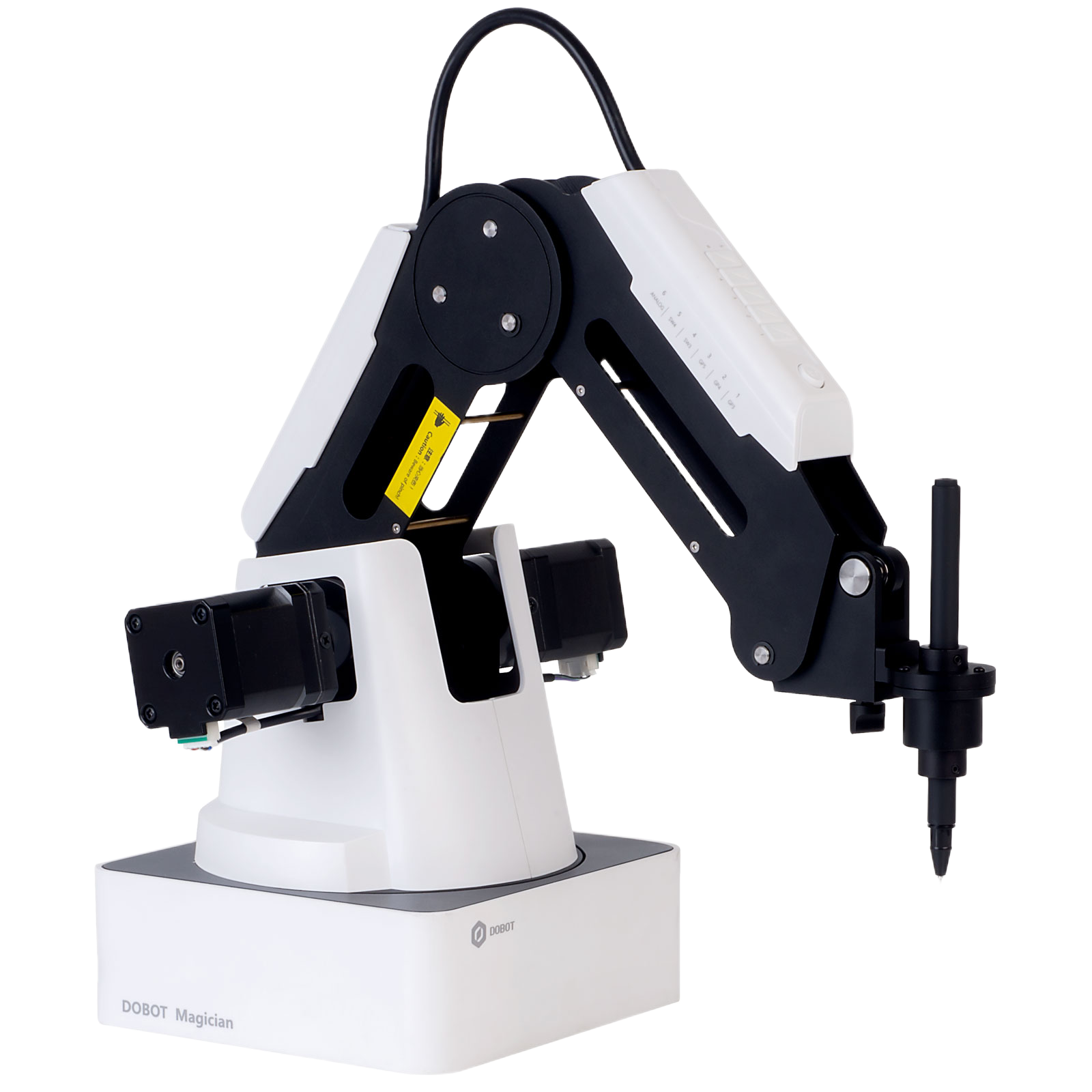 Precision robotic arm with pen, ready to draw a guest portrait live at an event